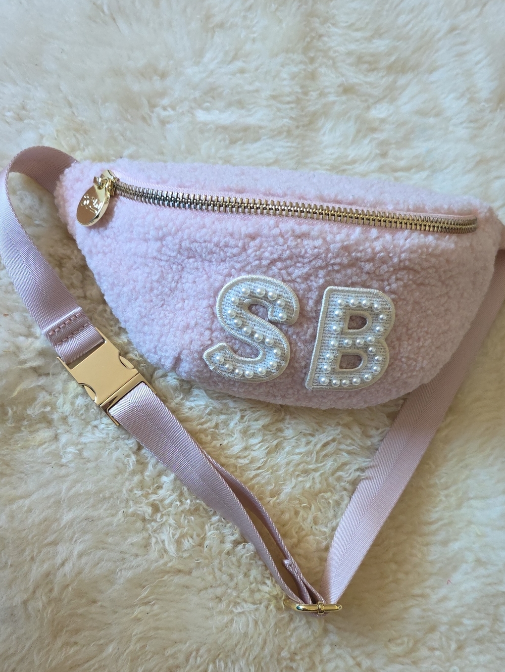 Stoney Glover SB Embellished Pink Sherpa Belt Bag